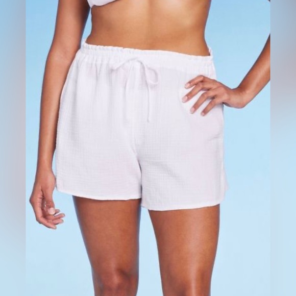 Kona Sol Other - Kona Sol White Pull On Cover Up Shorts. Sheer Fabric, Drawstring Waist. Size L
